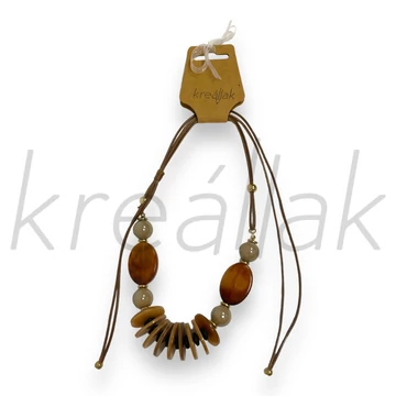 Nyaklánc - Plasztik körlapos, gyöngyös nyaklánc barna