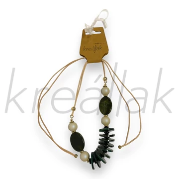 Nyaklánc - Plasztik körlapos,gyöngyös nyaklánc keki zöld