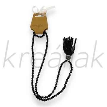 Nyaklánc - Feket gyöngyös nyaklánc strasszköves bojttal