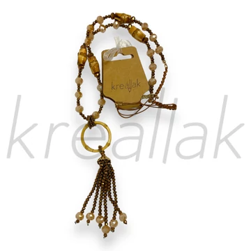 Nyaklánc - Barna  gyöngyös nyaklánc bambusz elemekkel