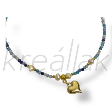 Kék apró gyöngyös szív nyaklánc