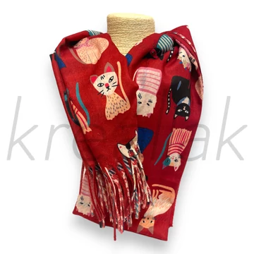 Sálak és Kendők - Cicás tyúklábmintás sál bordó