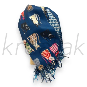 Sálak és Kendők - Cicás tyúklábmintás sál cobaltkék