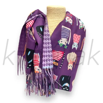 Sálak és Kendők - Cicás tyúklábmintás sál kobaltkék