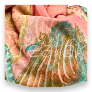 Sálak és Kendők - Mintás sál beige -rózsaszín