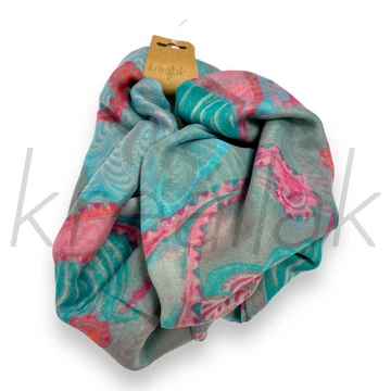 Sálak és Kendők - Mintás sál türkíz-pink