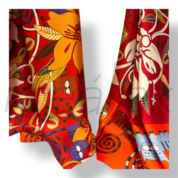 Piros cicás-virágos selyem sál