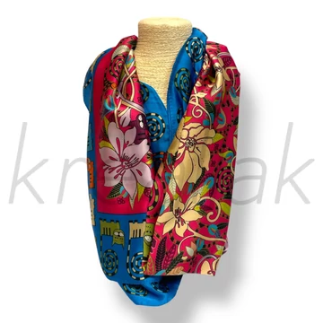 Pink virágos-cicás selyem sál