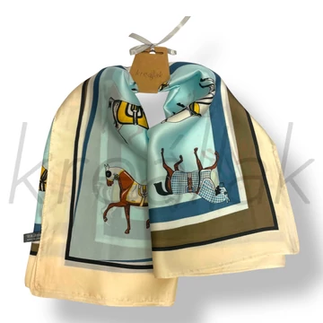 Kék lovas selyem kendő