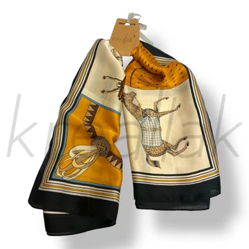 Bézs lovas selyem kendő