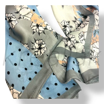 Kék pöttyös -virág selyem kendő