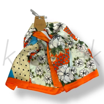 Narancs pöttyös-virág selyem kendő