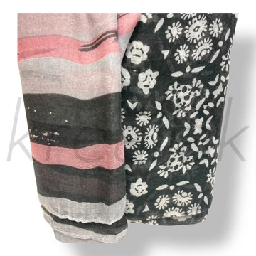 Szürke virág-csíkos sál