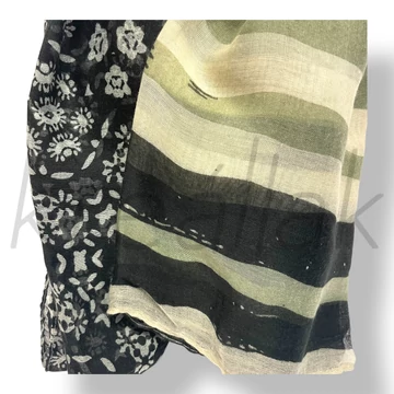 Pink-fekete virágos -csíkos sál