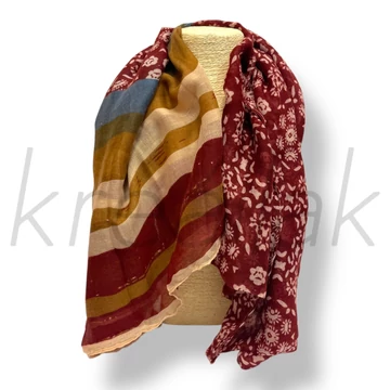 Bordó virágos-csíkos sál