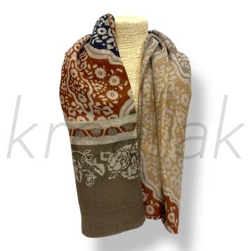 Barna-sötétkék virágos sál