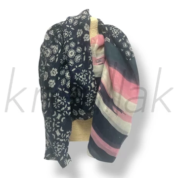 Fekete-pink csíkos-virág sál