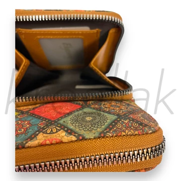 Pénztárca és telefontok - Parafa hatású mintás pénztárca