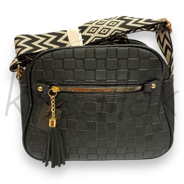 Válltáska - Fekete válltáska mintás pánttal