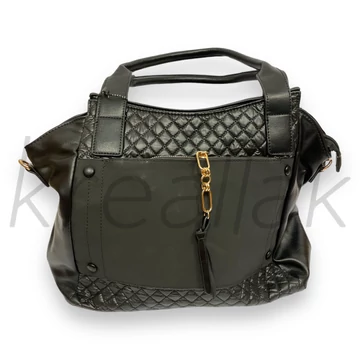 Válltáska - Fekete táska elől steppel mintával