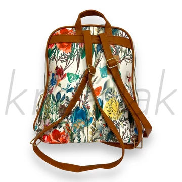 Hátitáska - Virágmintás hátitáska barna szegéllyel