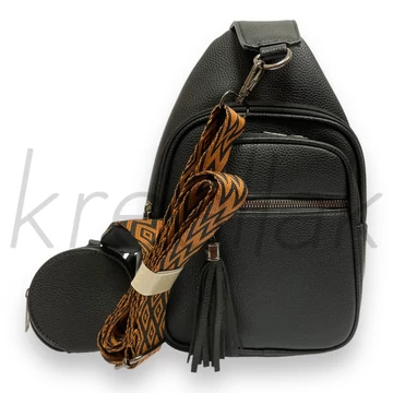 Hátitáska - Fekete mintás keresztpántos táska