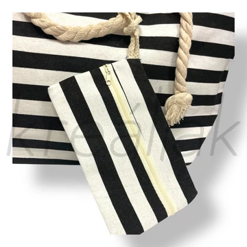Fekete-fehér csíkos strandtáska