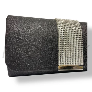 Fekete csillám strasszos táska