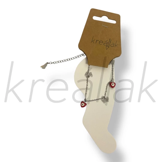 Ezüst színű piros szíves bokalánc 