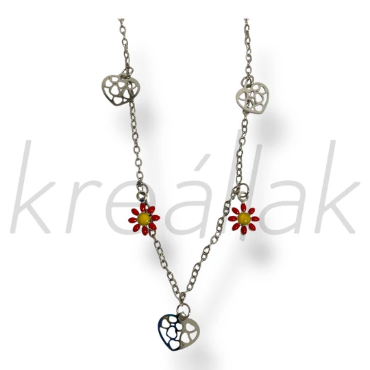 Piros margaréta bokalánc ezüst színben