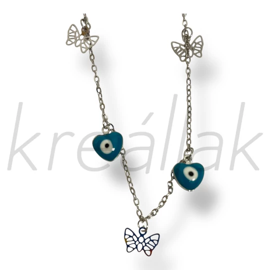 Kék szív bokalánc ezüst színben 