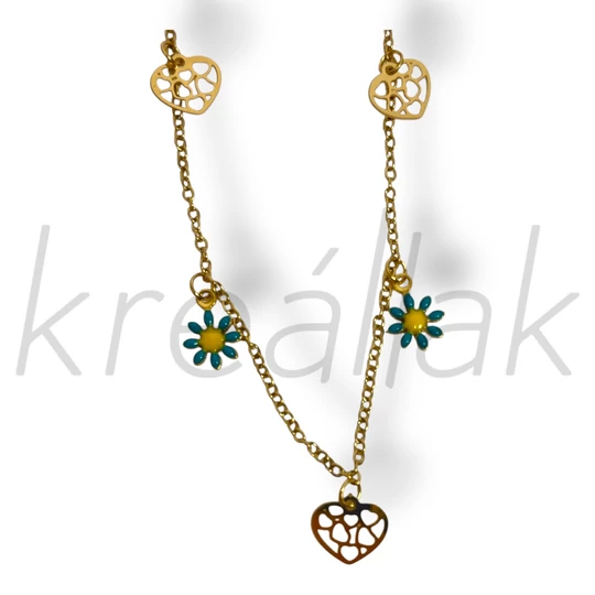 Türkízkék virág bokalánc arany színben 