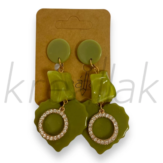 Fülbevaló - Zöld szíves lelógó fülbevló