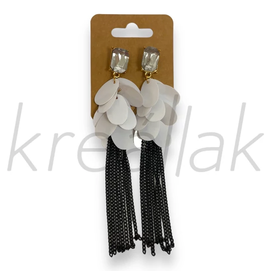 Fülbevaló - Flitteres,láncos fülbevaló fehér