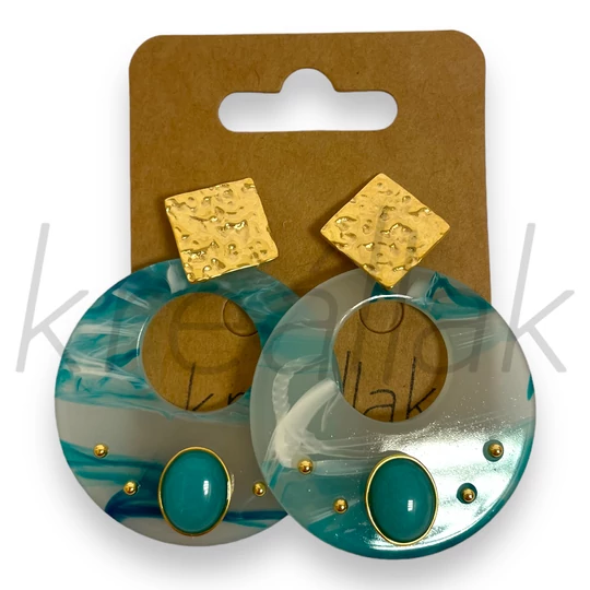 Fülbevaló - Plasztik türkízkék lapos fülbevaló