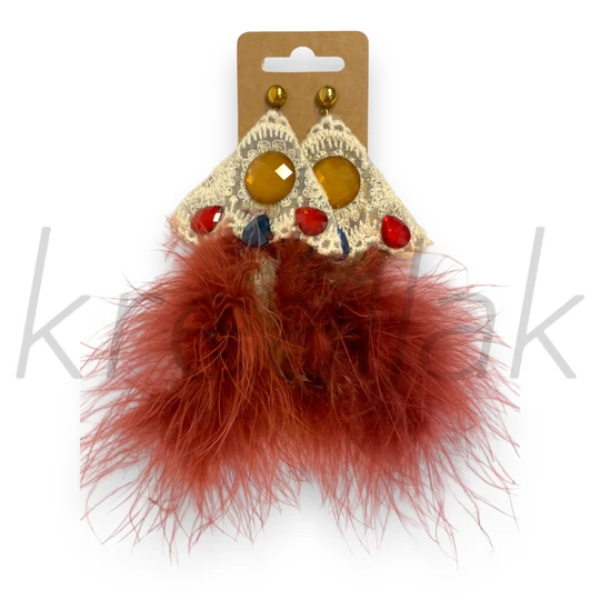 Fülbevaló - Hosszú dekoratív , tollas fülbevaló