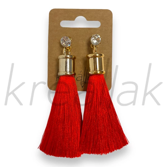 Fülbevaló - Piros bojtos fülbevaló