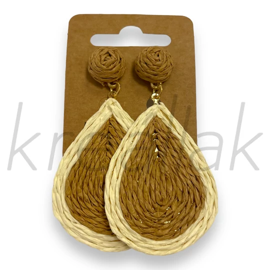 Fülbevaló - Beige -krém natúrszalma  fülbevaló