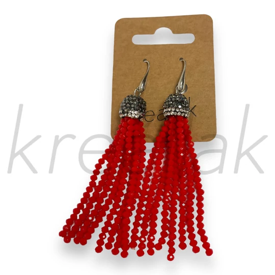Fülbevaló - Piros gyöngy bojtos fülbevaló