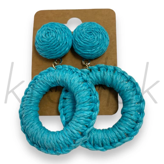 Fülbevaló - Türkízkék szalma fülbevaló