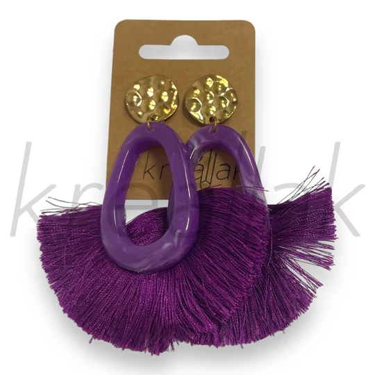 Fülbevaló - Lila plasztik,bojtos fülbevaló