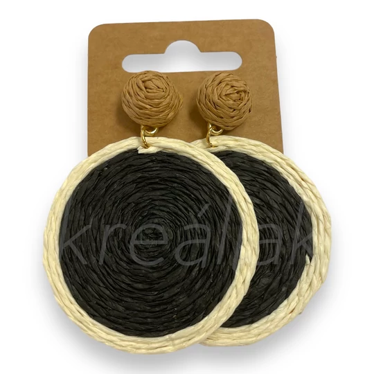Fülbevaló - Fekete -fehér szalma fülbevaló kerek