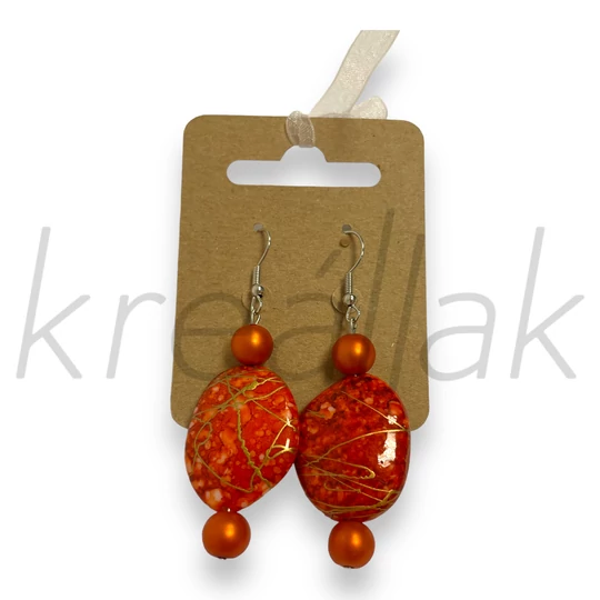 Fülbevaló - Narancs festett műanyag gyöngyös fólbevaló