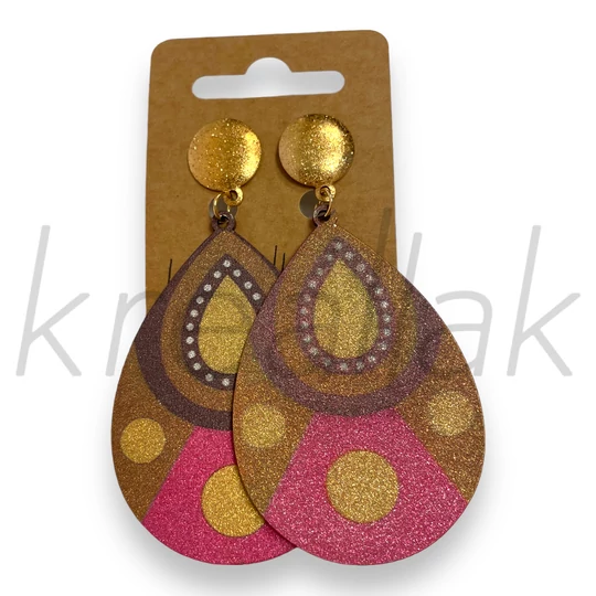 Fülbevaló - Dekoratív fa fülbevaló nyomással