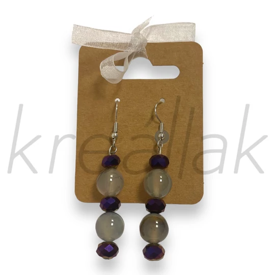 Fülbevaló - Lila achát , gyöngyös fülbevaló