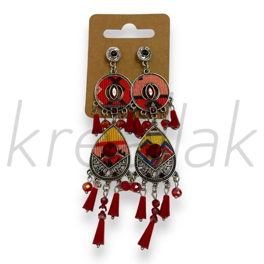 Fülbevaló - Hosszú gyöngyös piros fülbevaló