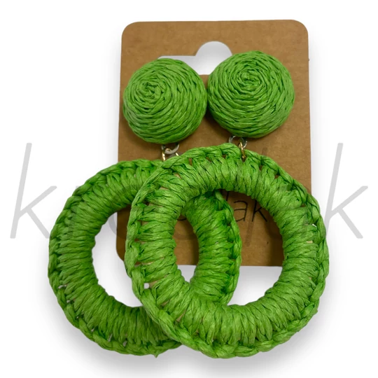 Fülbevaló - Zöld szalma fülbevaló kerek
