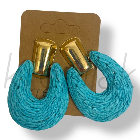 Türkizkék rattan csepp fülbevaló