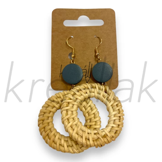 Fülbevaló - Bézs fülbevaló kék fa gyönggyel