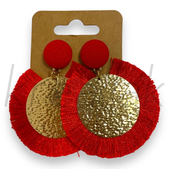 Fülbevaló - Piros,arany bojtos fülbevaló